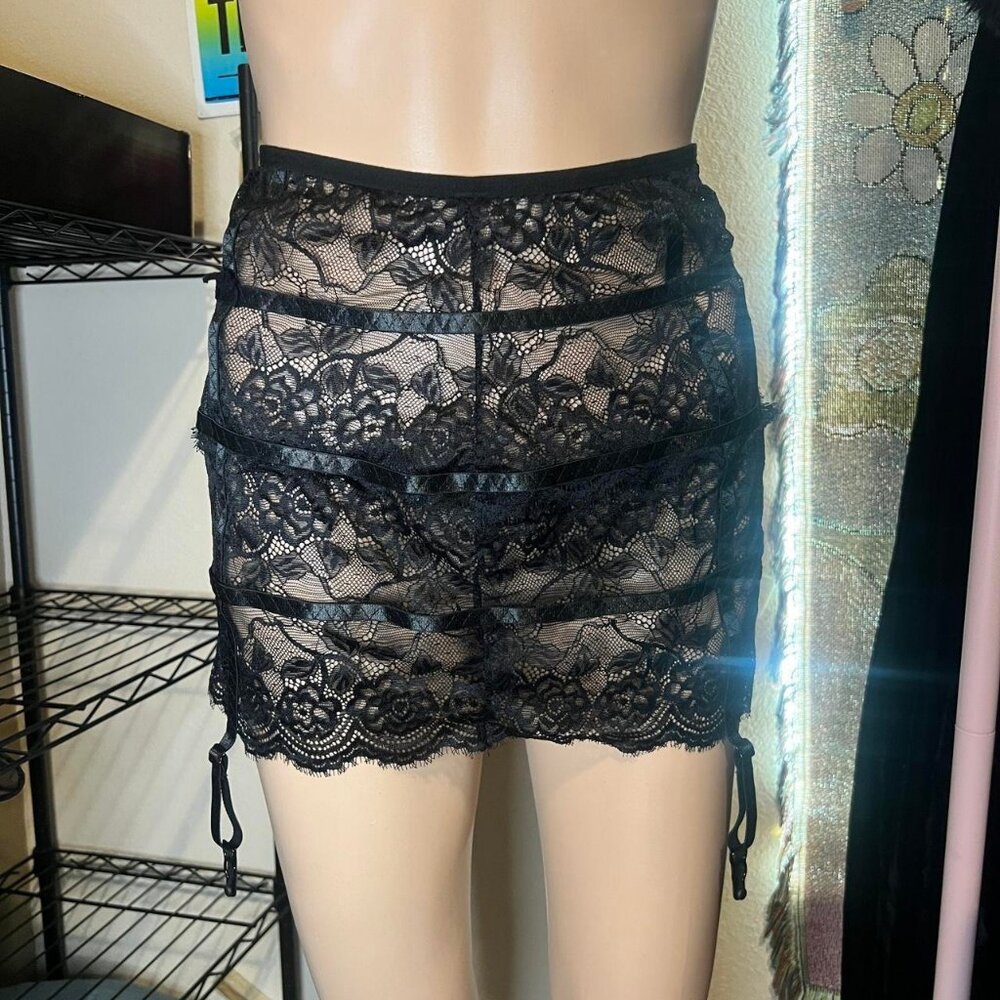 Goth Black Lace Mini Skirt with Garter Straps